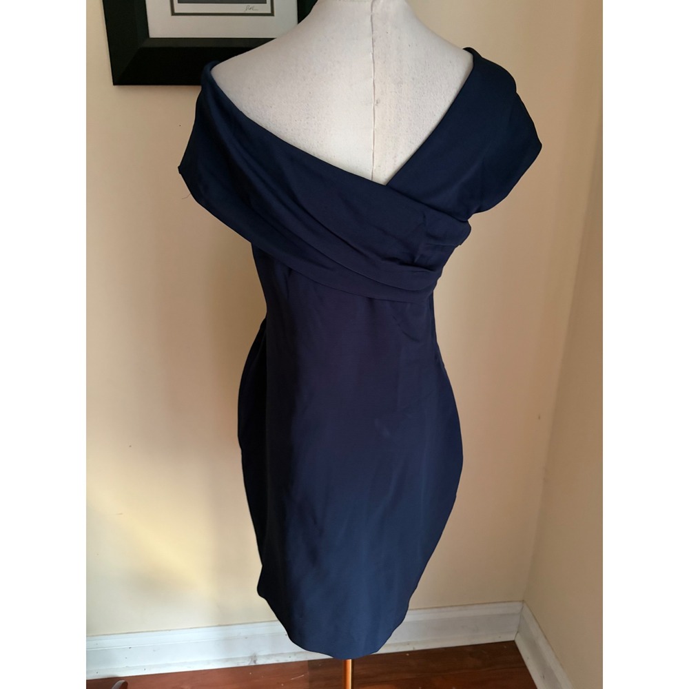 Reiss Cristiana One Shoulder Dress Navy Blue Sheath Cocktail Size 8 NEW - Picture 7 of 7